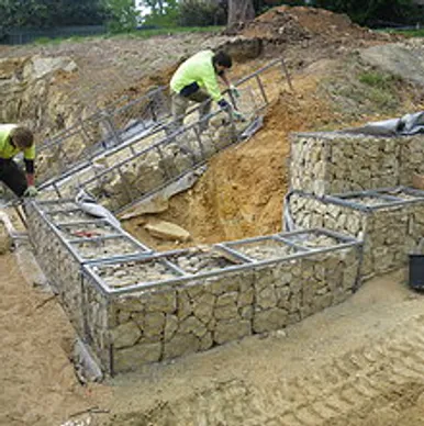 gabion benches being installed