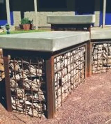 Plain steel framed gabion bench